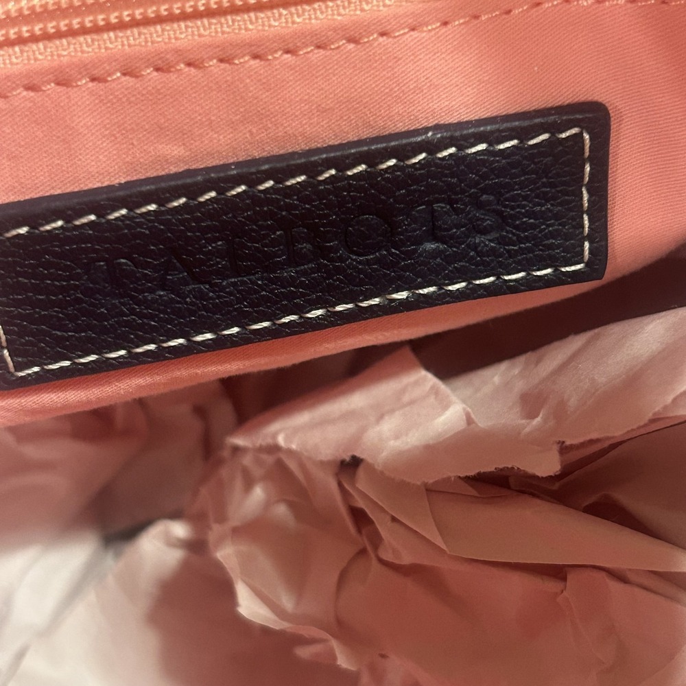 Talbots Backpack Bag Womens Medium Beige Straw Navy Faux Leather Beach Purse - Picture 3 of 7